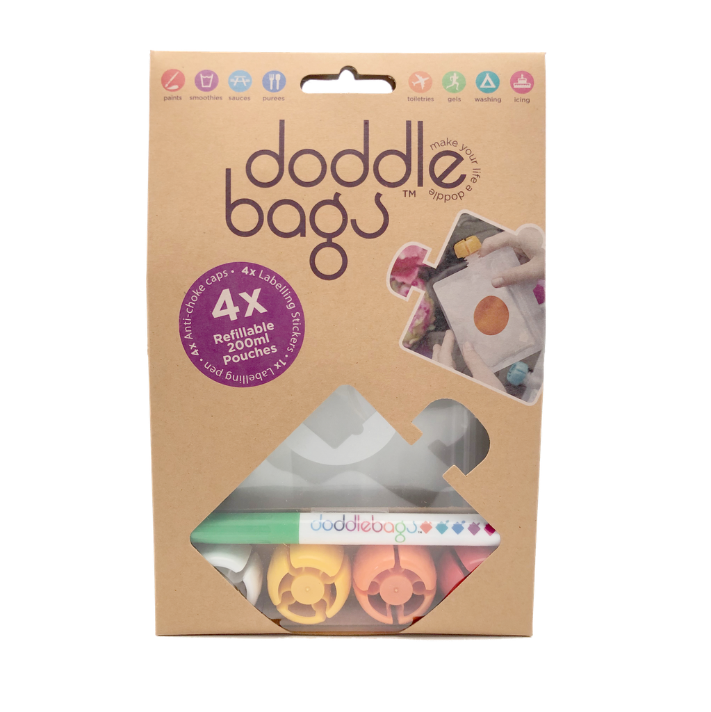 [DB014/04] PACK X4 WIEDERVERWENDBARE FELDFLASCHEN 200ml DODDLE BAGS